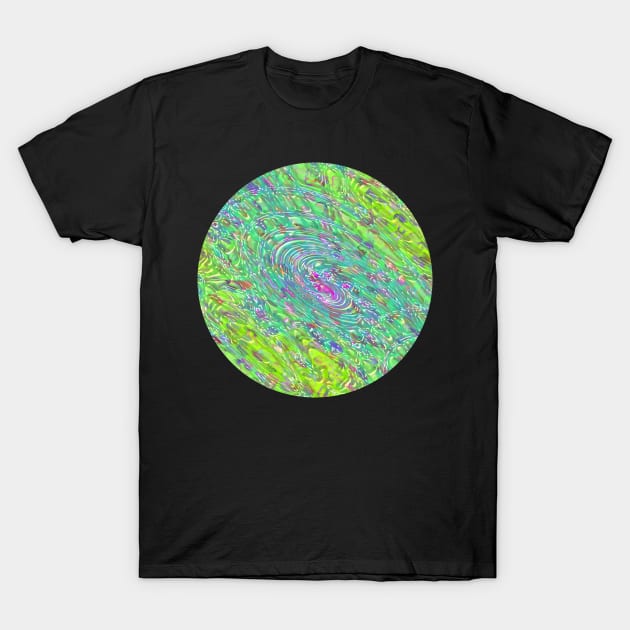 Abstract Fractal Wave Spiral Galaxy Green Blue Aqua Yellow Purple marbled Pattern Swirl Natural Flow T-Shirt by Aryxaba